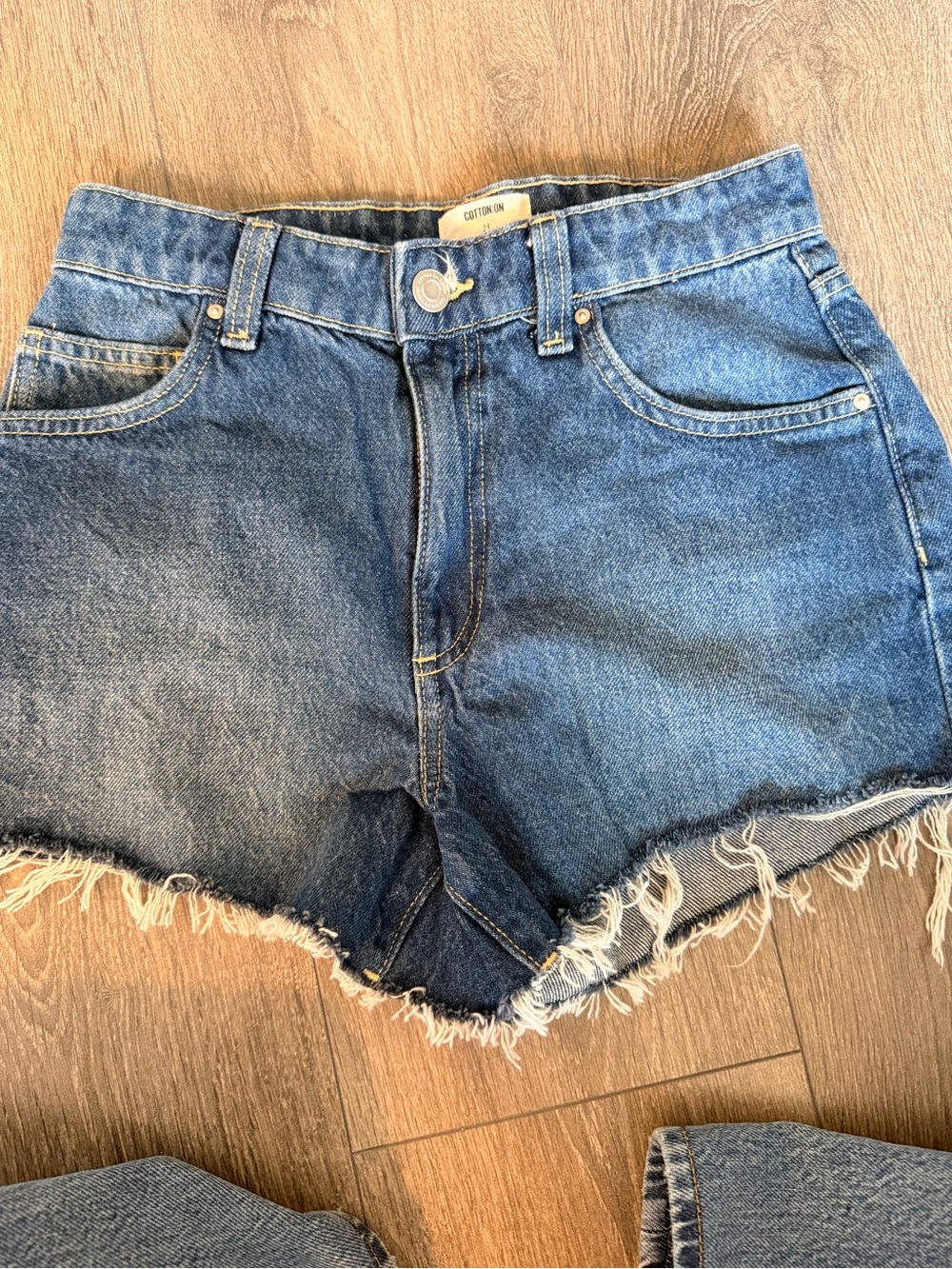 Cotton On Frayed Hem High-Rise Denim Shorts — Blue